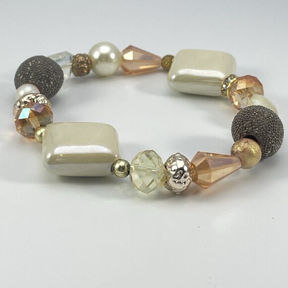 Glass Ceramic Chunky Bold Beaded Stretch Bracelet Boho Classic Cute Statement - Picture 3 of 5